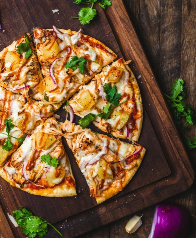 Chicken Special white sauce pizza with onions, peppers, and jalapenos at Fat Duck's Pizza Sacramento